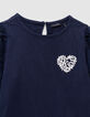 Camiseta de ni&ntilde;a con bordado de coraz&oacute;n en azul marino-2