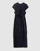 Robe midi noire &agrave; nouer c&ocirc;t&eacute; Femme-6