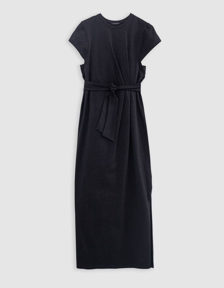 Robe midi noire &agrave; nouer c&ocirc;t&eacute; Femme-6