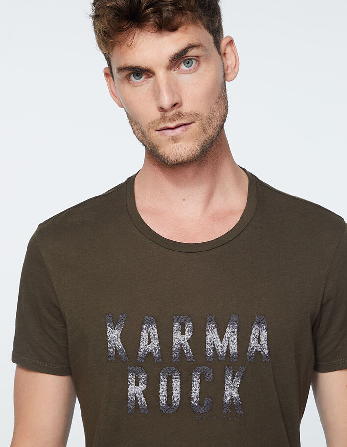 Kaki T-shirt met borduursel Karma Rock Heren - IKKS