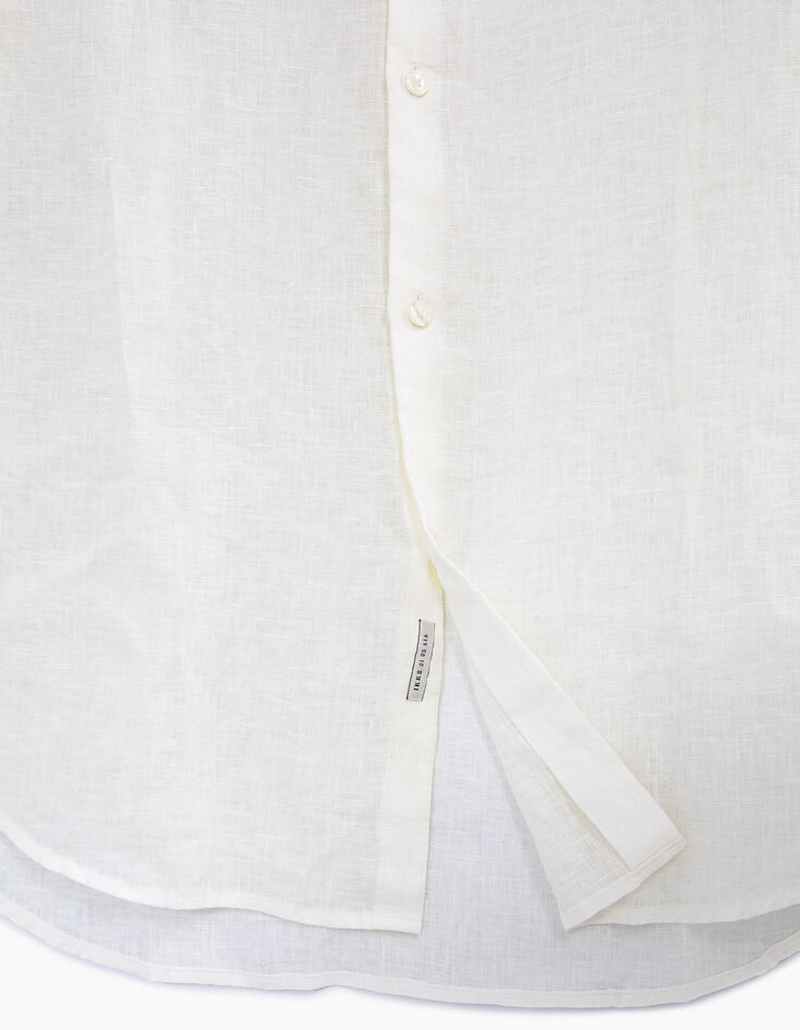 Wit SLIM fit overhemd met Mao-kraag in linnen Heren-2