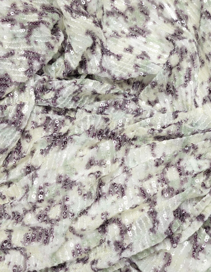 Jupe pliss&eacute;e verte camouflage broderies sequins Femme-10