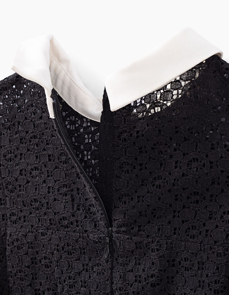 Girls&rsquo; black lace top dress with white collar-5