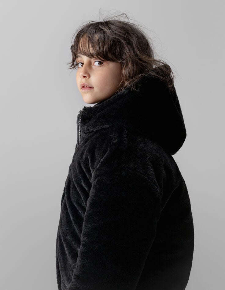 Plumas reversible negro pata de gallo y sherpa niña-3