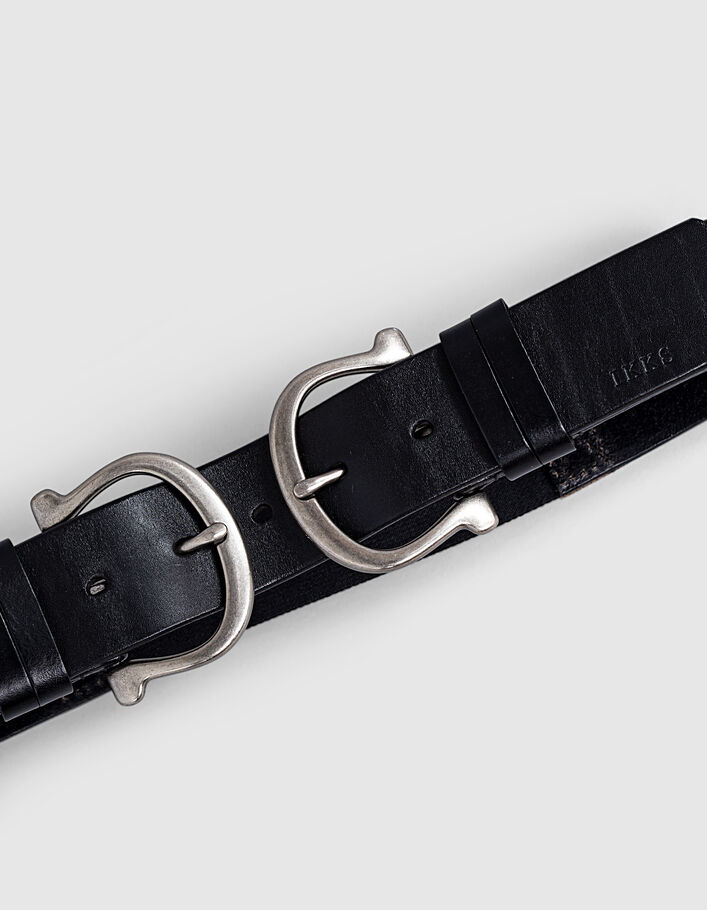 Leren damesriem met dubbele gespen en elastische taille-4