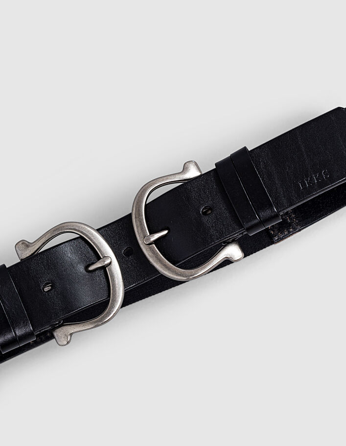 Women’s double buckle elasticated leather belt-4