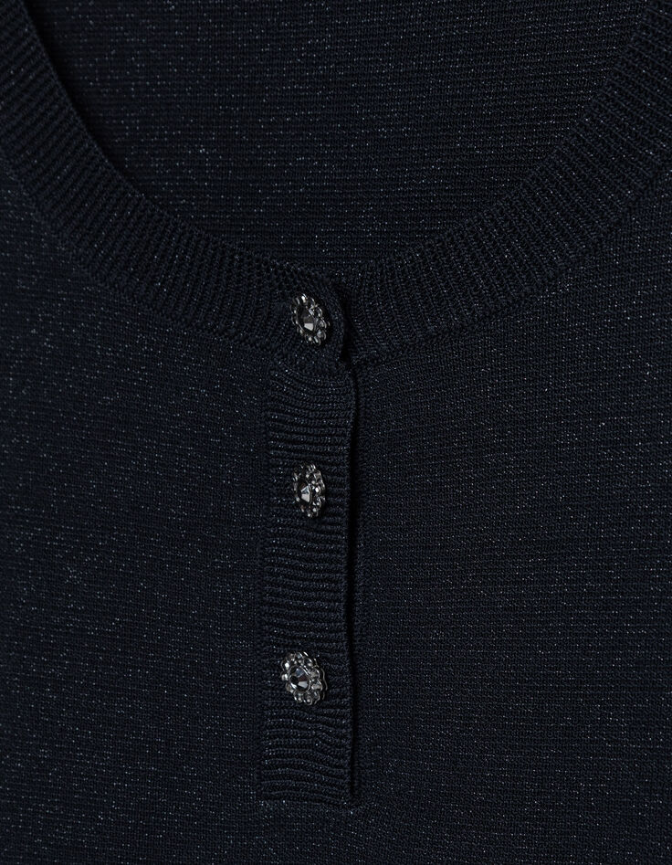 Pull fin noir paillet&eacute; encolure boutonn&eacute;e Femme-5