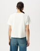 Women’s off-white crew neck T-shirt with glittery slogan-3