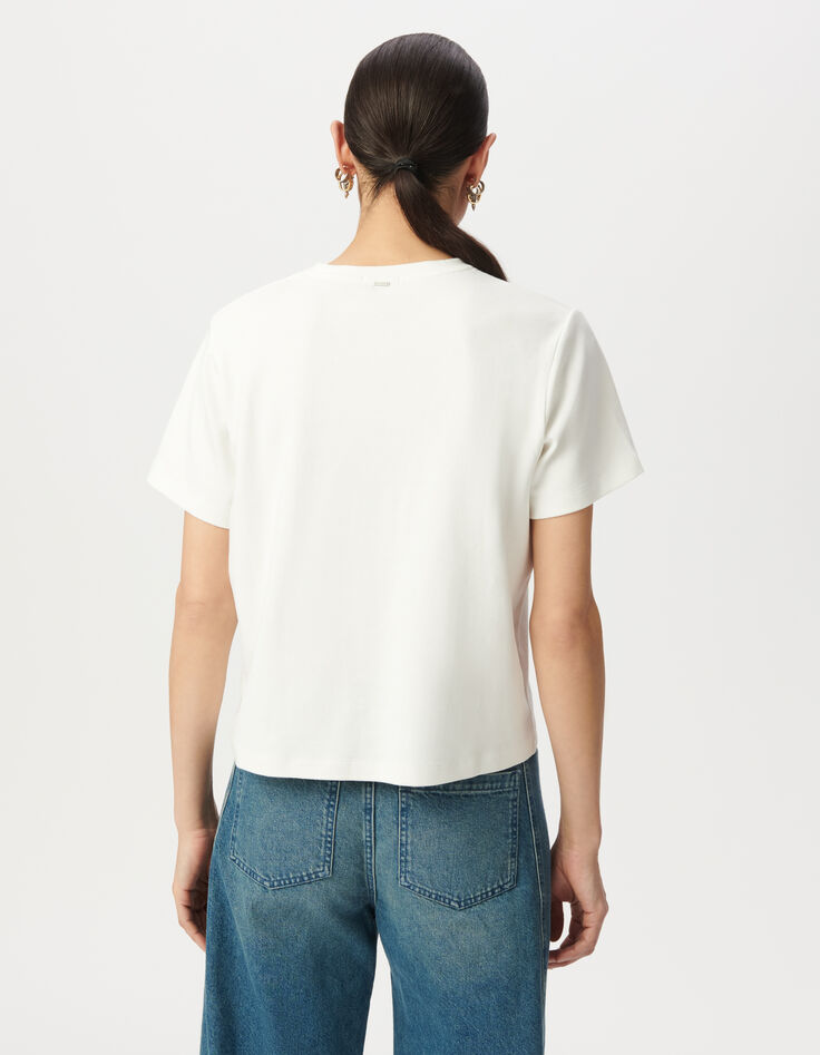Women’s off-white crew neck T-shirt with glittery slogan-3 Women’s off-white crew neck T-shirt with glittery slogan-3