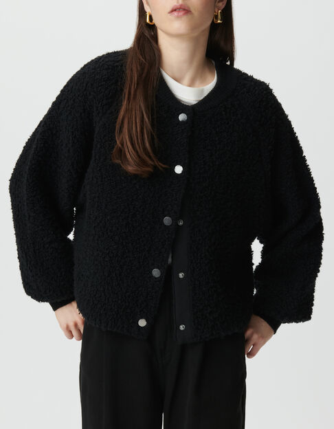 Cardigan noir maille bouclette Femme - IKKS