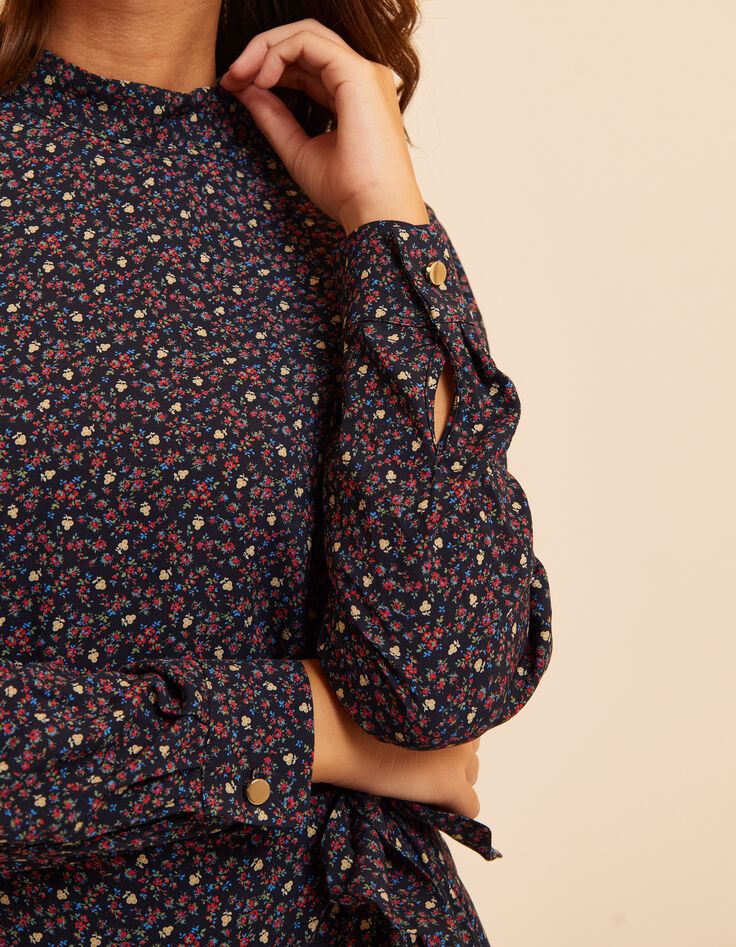Robe longue noire imprim&eacute; floral d'hiver I.Code-6