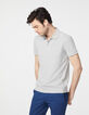 Men’s light grey marl textured striped polo shirt-2