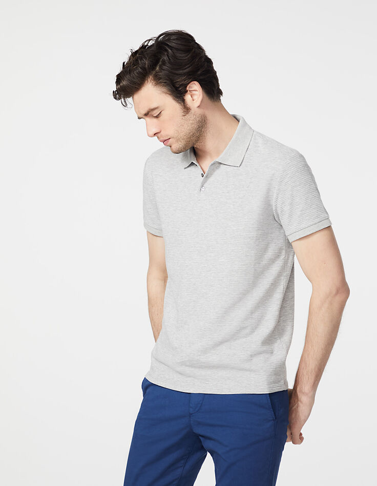 Men’s light grey marl textured striped polo shirt-2