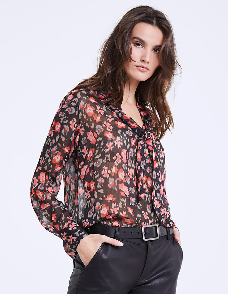 Blouse lavallière en voile imprimé floral femme-2