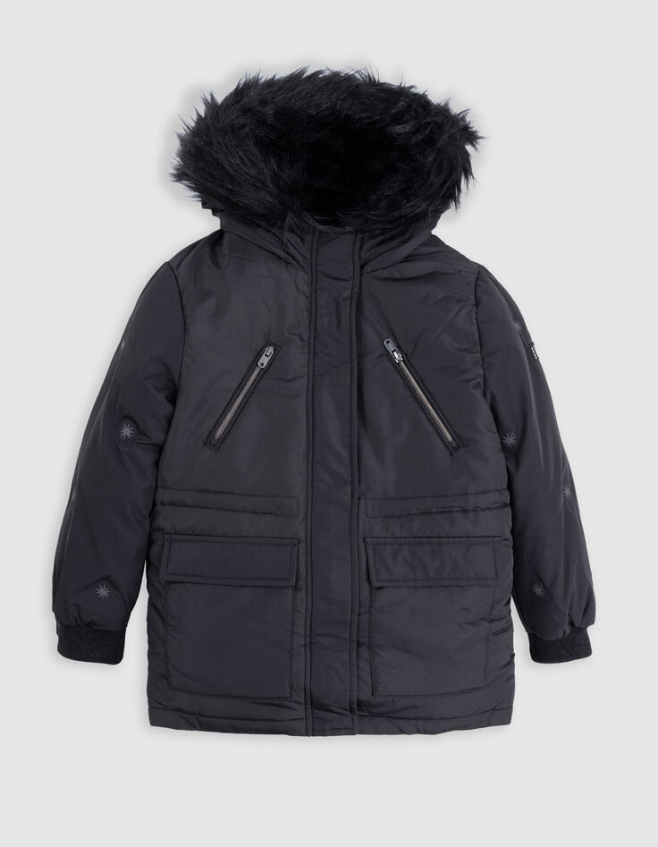 Parka negra 2 en 1 negra con plumas dorado sin mangas niña-1