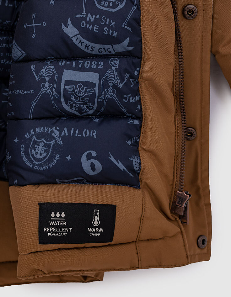 Cognac parka met gevoerde kap jongens -8