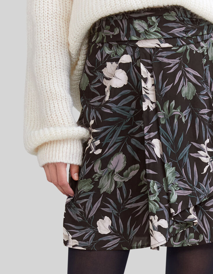 Korte zwarte rok LENZING™ ECOVERO™ orchideeprint Dames-4