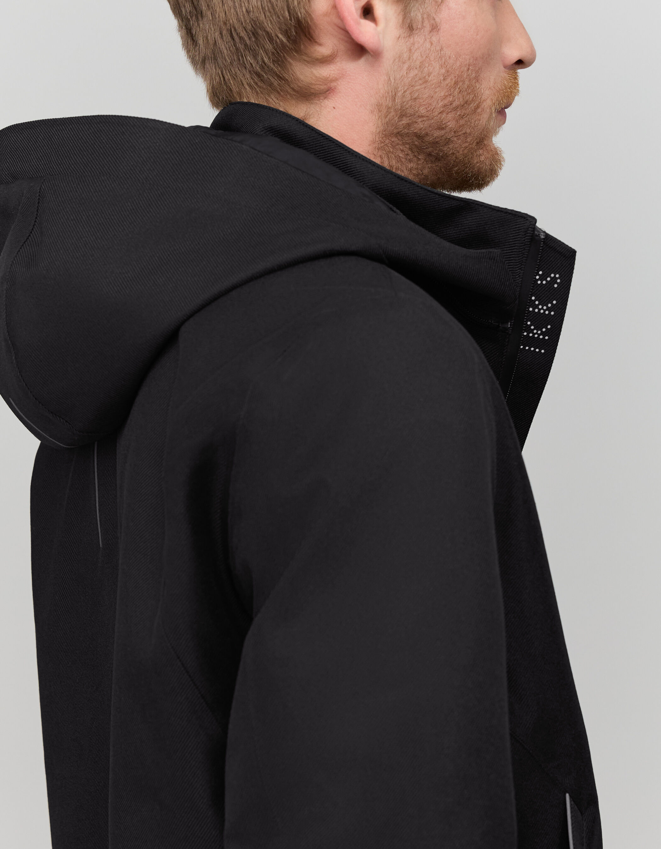 Men's black nylon WATERPROOF jacket with detachable hood