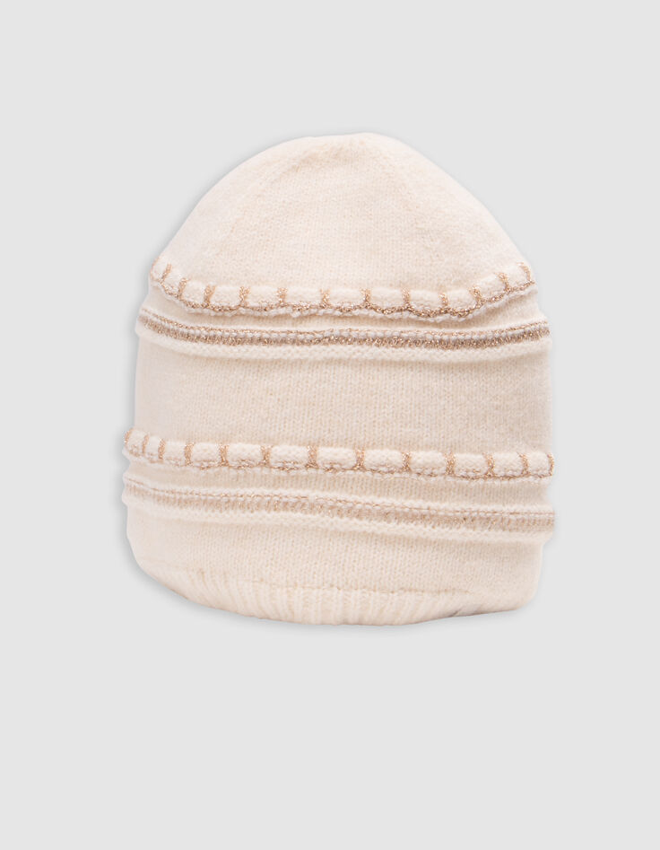 Ecru lurex gestreifte Strickmütze Baby Mädchen-2