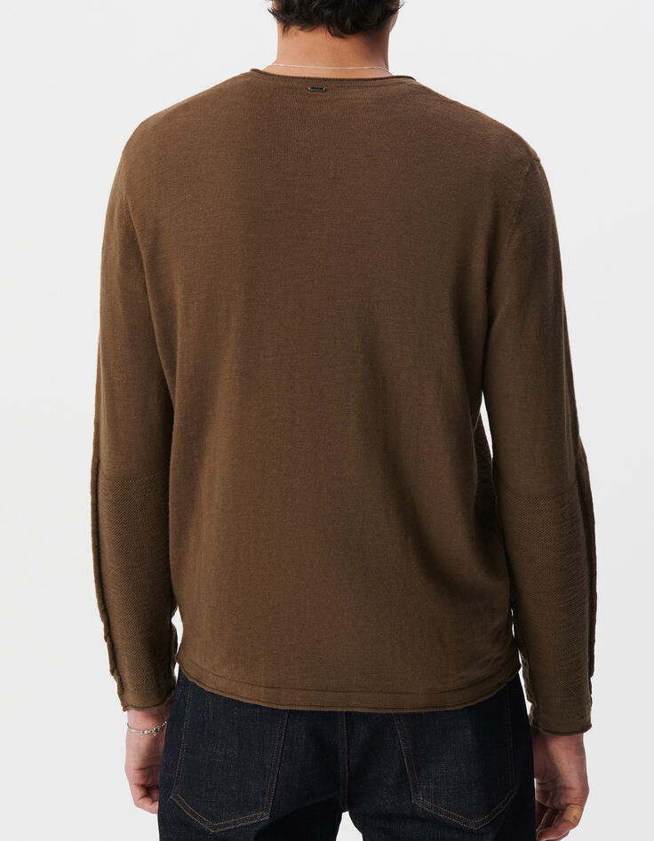 Men&rsquo;s khaki organic cotton fine knit button-neck sweater-3