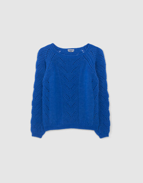 Jersey punto calado azul eléctrico cuello enrollado mujer - IKKS