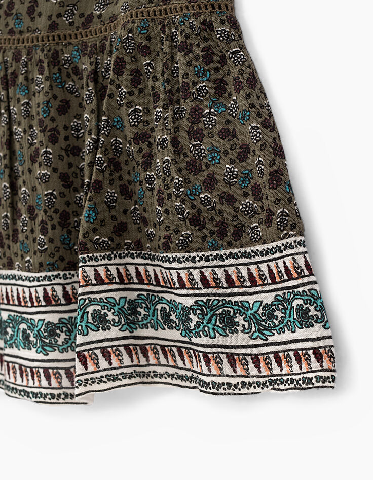 Khakifarbene M&auml;dchenbluse mit Blumenprint -3