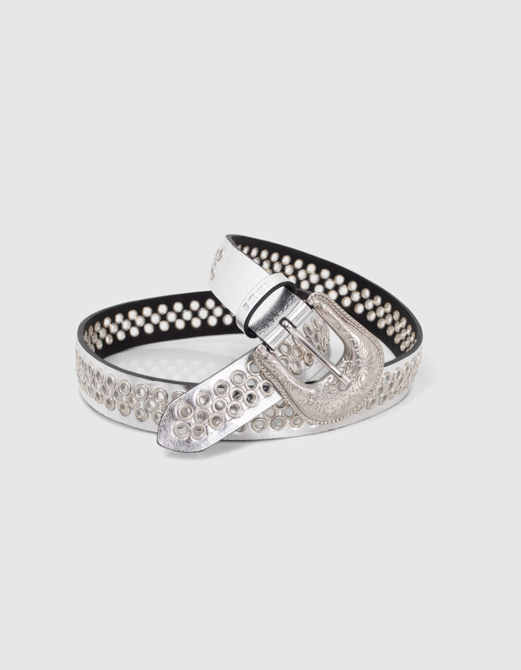 Ceinture cuir silver œillets silver Femme-2