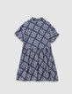Marineblaues Kleid  Blumendruck Vorderteil M&auml;dchen-3
