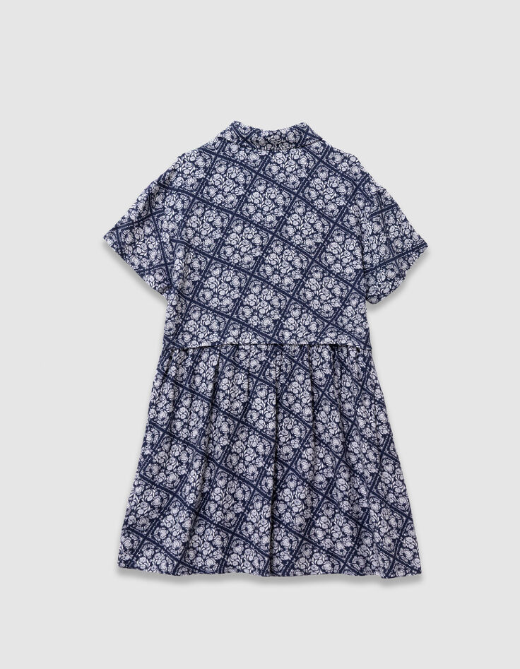 Marineblaues Kleid  Blumendruck Vorderteil M&auml;dchen-3