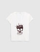 Women’s white crowned skull image T-shirt-6