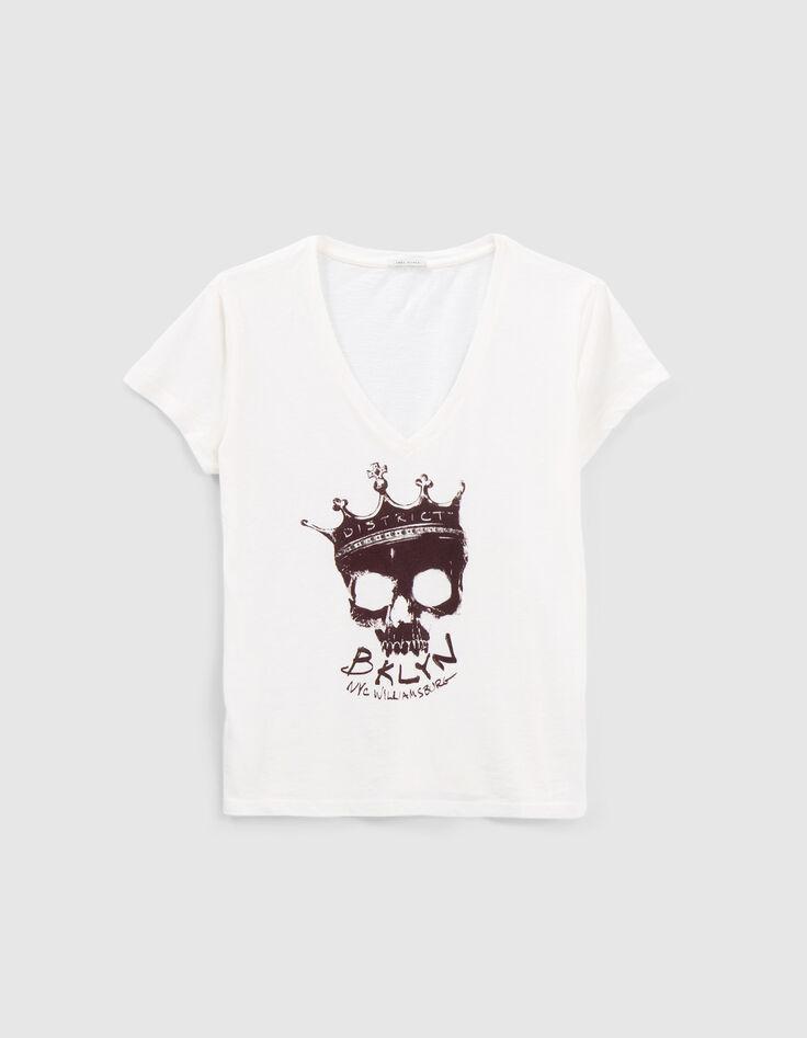 Women’s white crowned skull image T-shirt-6