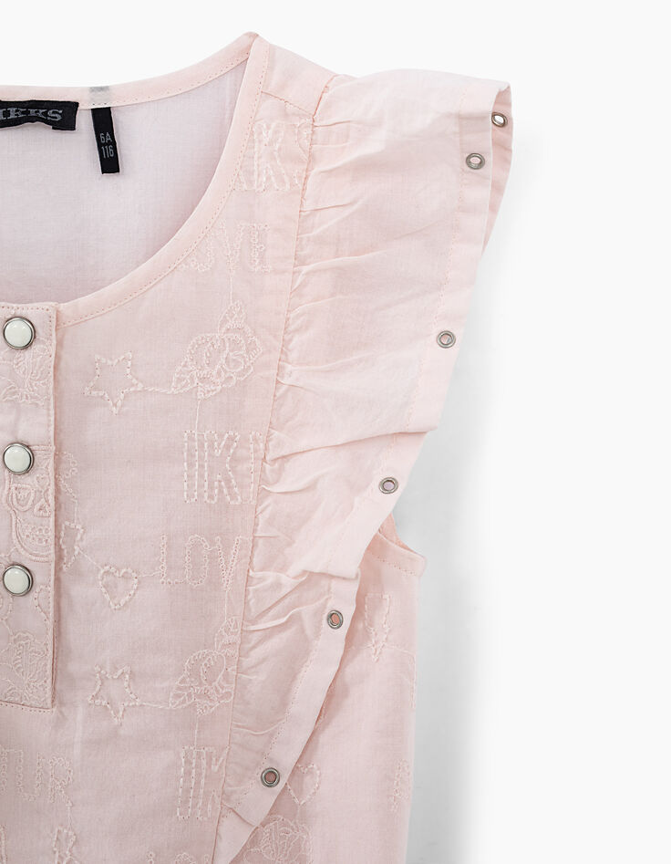Blouse rose pâle avec volants et broderies fille-4 Blouse rose pâle avec volants et broderies fille-4