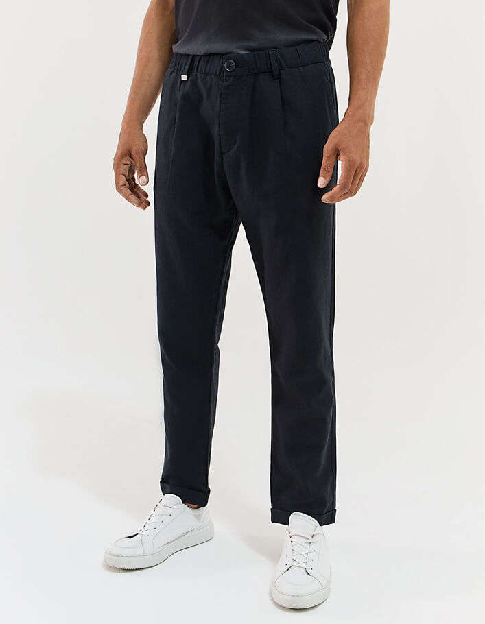 Pantalon noir jacquard de coton et lin Homme - IKKS