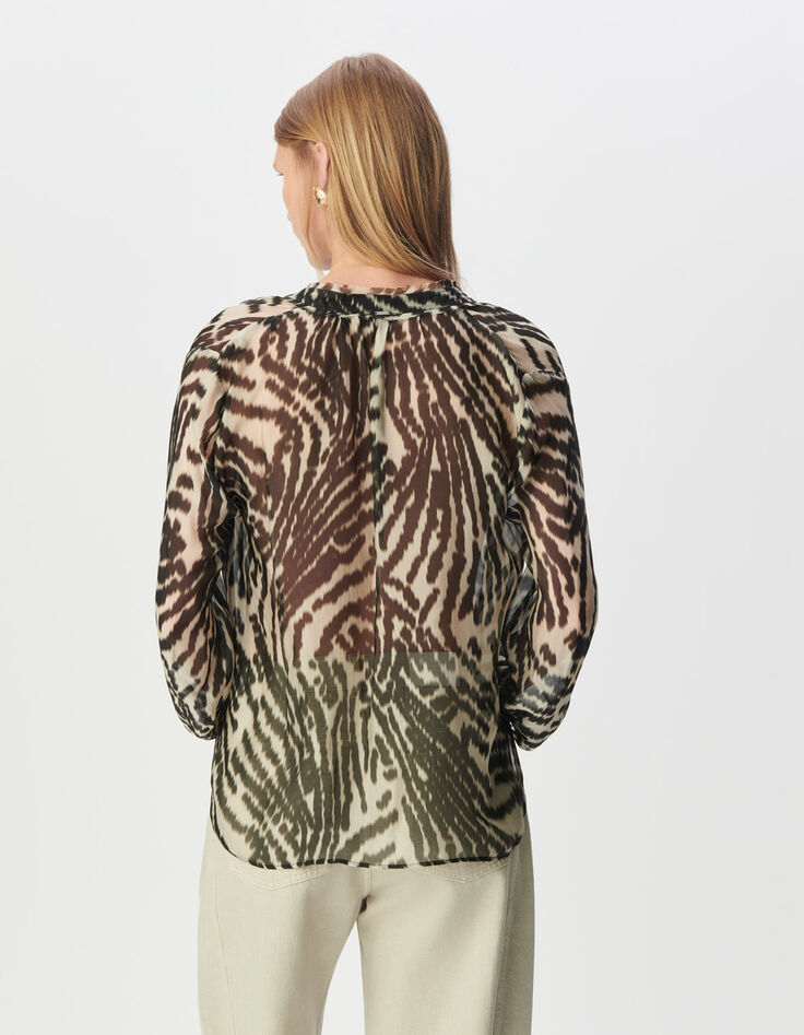 Blouse lavallière noire imprimé zébra Femme-4