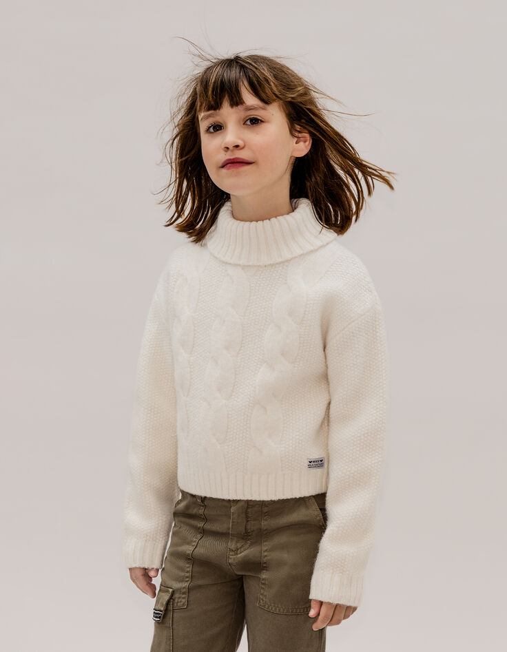 Jersey de punto de cuello alto crudo para niña-1