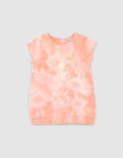 Baby girls’ peach tie-dye print sweatshirt fabric dress - IKKS