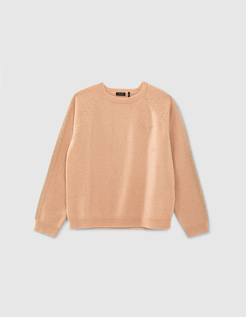 Girls’ powder pink pure cashmere sweater + lurex sleeves