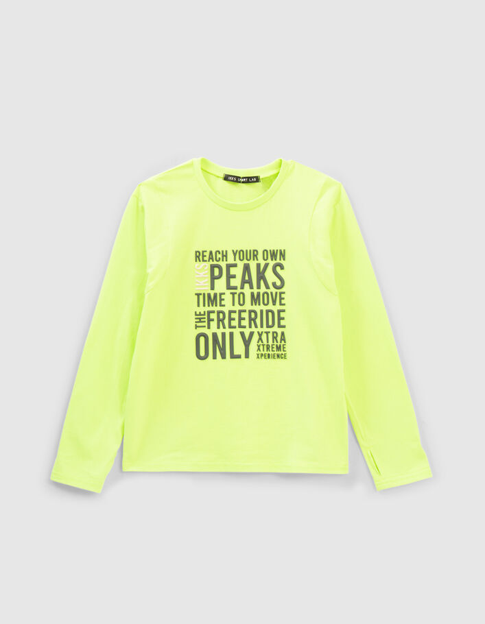 Neongrünes Jungenshirt mit gummierten Schriftzügen-3