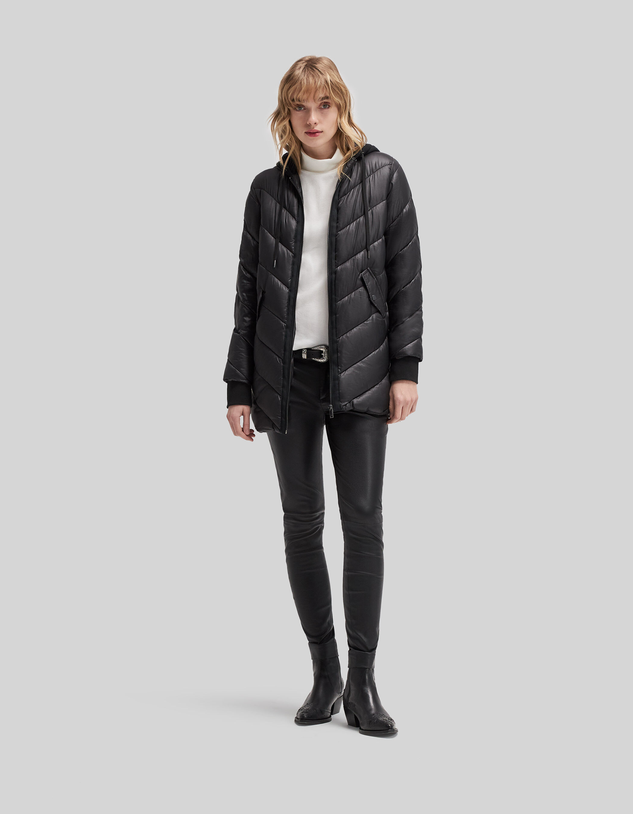 Women s long light padded jacket sweatshirt fabric hood
