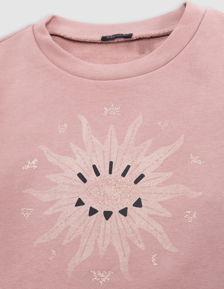 Sweat rose maxi œil-soleil et dessins pailletés fille-4