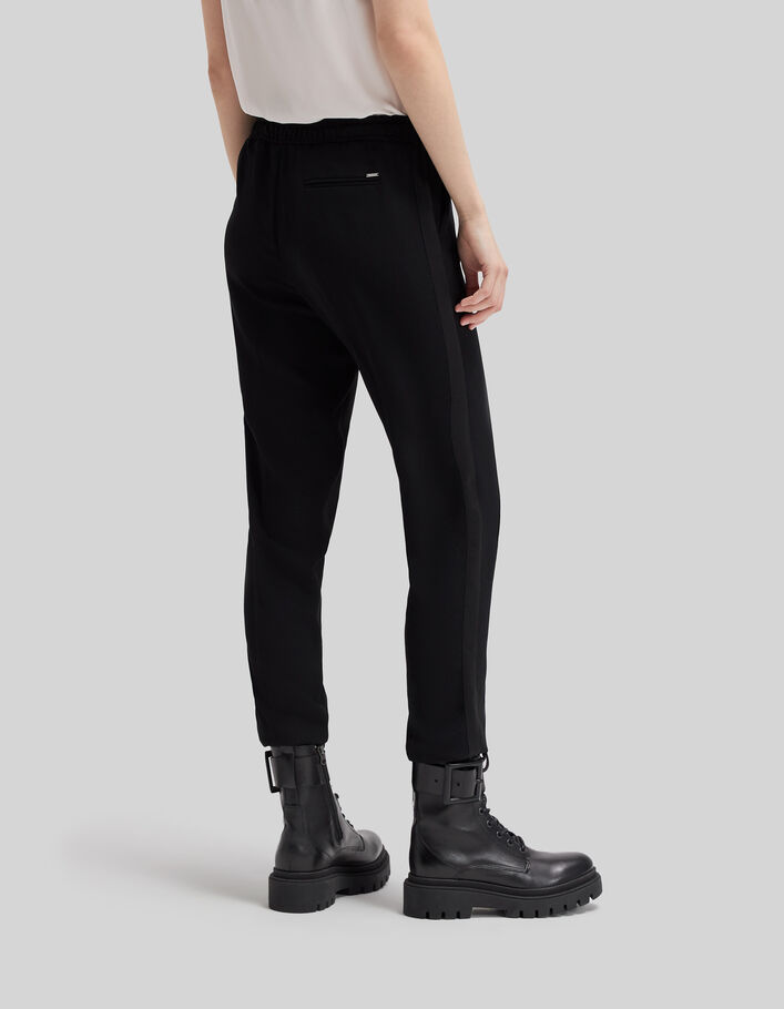 Zwarte rechte damesbroek in crêpe met elastische taille  - IKKS