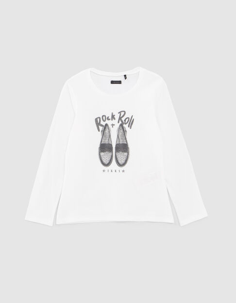 Camiseta blanco roto algodón ecológico mocasines niña - IKKS
