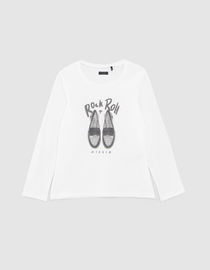 T-shirt blanc cassé coton bio visuel mocassins fille-2