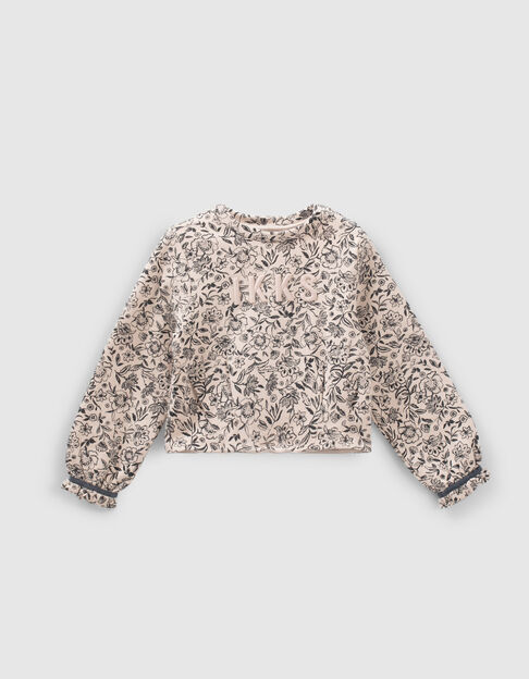 Girls’ beige flower print organic cotton sweatshirt