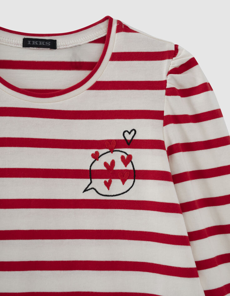 Girls’ ecru mini me T-shirt with red stripes-2