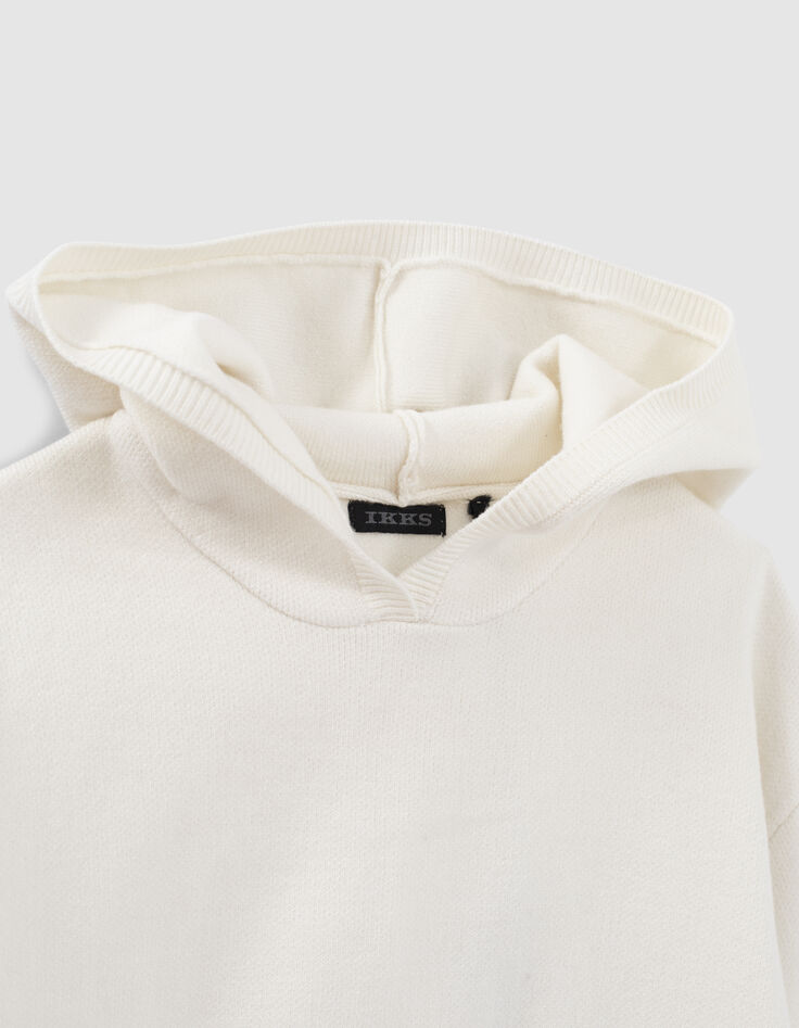 Pull &eacute;cru &agrave; capuche en tricot fille-3