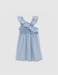 Robe en jean bleue smockée bretelle asymétrique fille-3