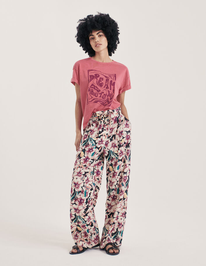 Rosa Damen-T-Shirt aus Biobaumwolle mit Schriftzug - IKKS