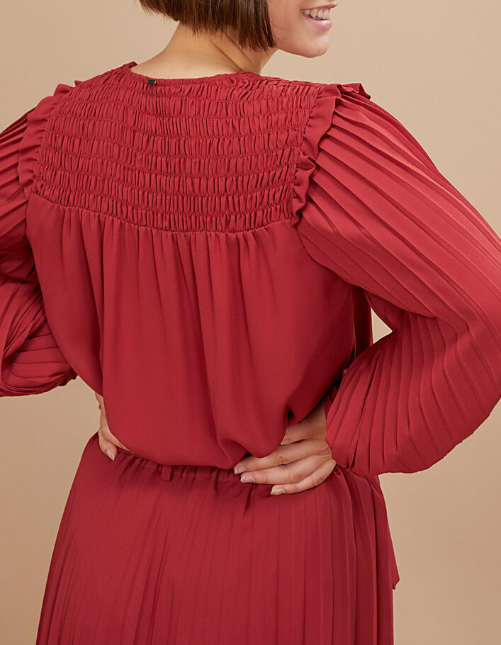 I.Code garnet red smocked and pleated blouse - I.CODE