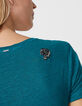 Women’s emerald linen V-neck T-shirt with tiger on back-4